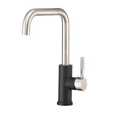 Dura Faucet RV Streamline Squared-Arc Single Handle Kitchen Sink Faucet - Optional Deck Plate (Matte Black / Brushed Satin Nickel)