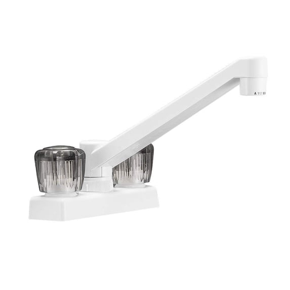 Dura Faucet Two Handle 4" Kitchen/Bar Faucet with Smoked Acyrlic Knobs for RVs - White