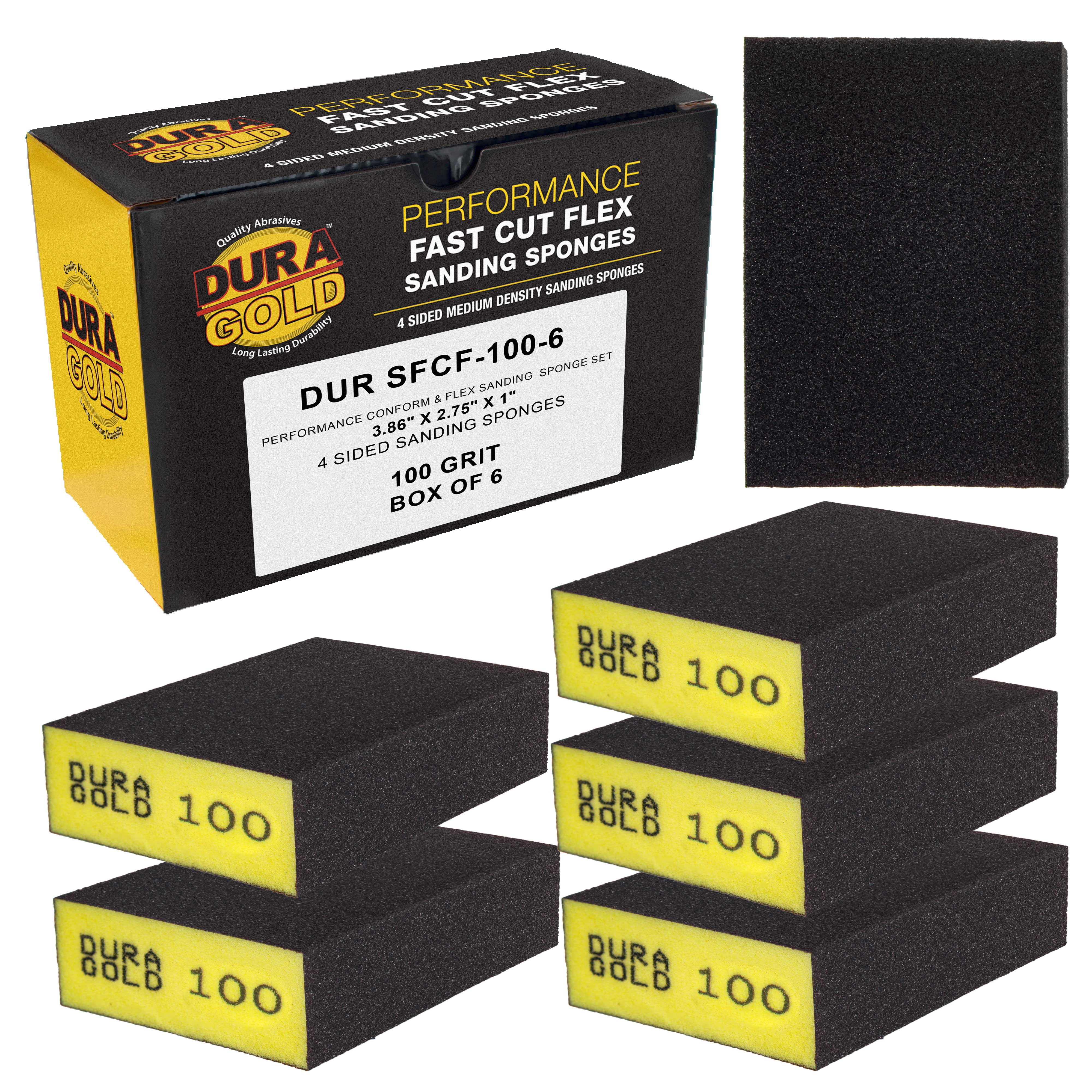 Dura-Gold 100 Grit 4-Sided Hand Sanding Block Sponges, Box of 6 ...