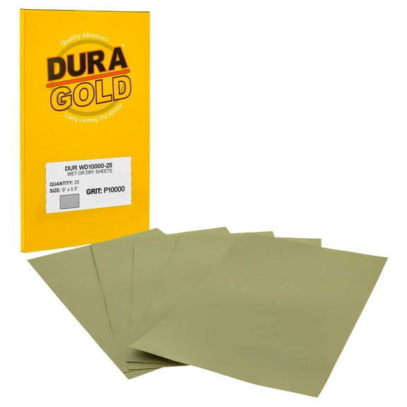 Dura-Gold 10000 Grit Wet or Dry Sandpaper Sheets, 5-1/2" x 9", Box of 25 - Auto Car Color Sanding Detailing, Polishing Wood, Plastic Glass, Epoxy, Stone, Metal Finishing Hand Sand Block Sander
