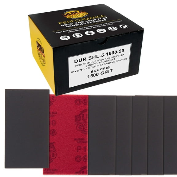 Dura-Gold 1500 Grit 5" x 2-3/4" Sanding Sponges, Box of 10 - Performance Hook & Loop Wet or Dry Flexible Sandpaper Sponge Pads - For Hand Sanding Blocks, Palm Sanders - Polish Metal, Auto Paint, Wood