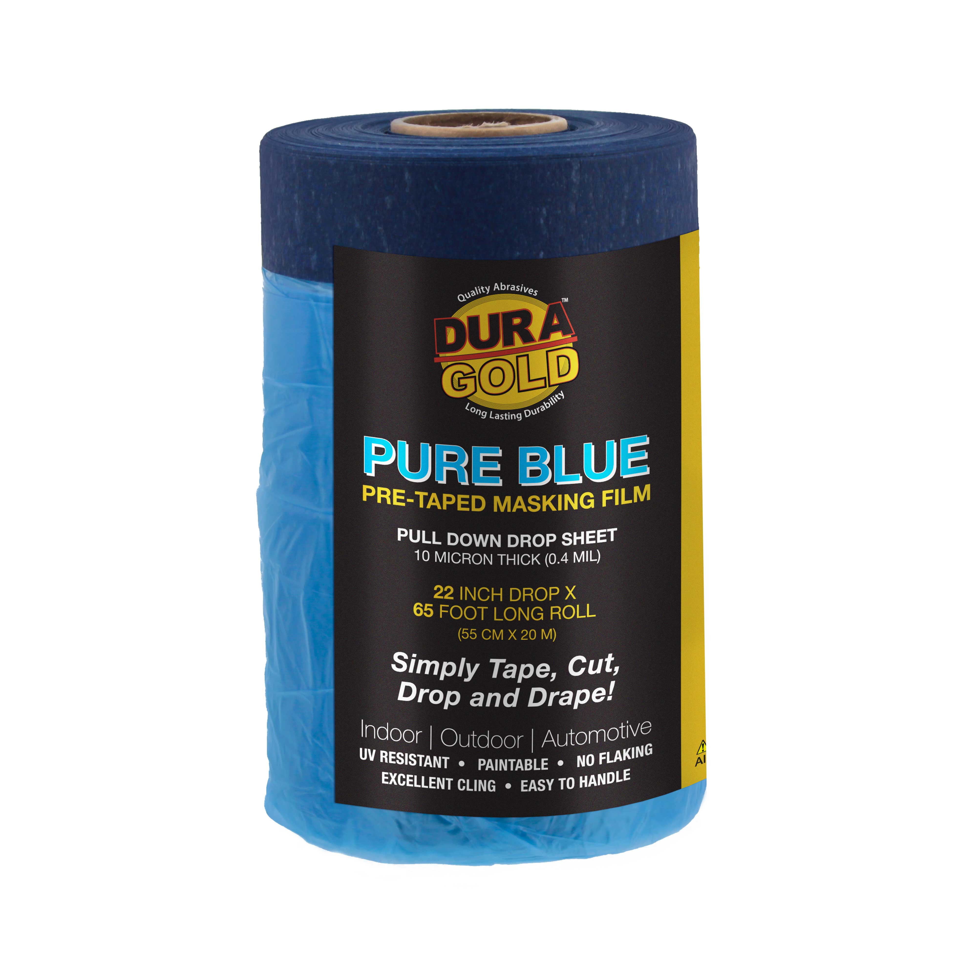 Dura-gold 48 Wide x 88' Long Roll of Pure Blue Pre-Folded Making Film, 0.4 Mil Overspray Paintable Plastic Protective Sheeting, Pull Down Drop