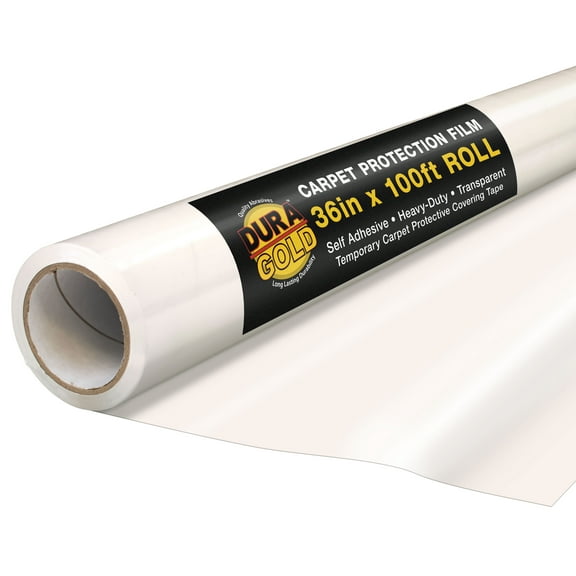 Dura-Gold Carpet Protection Film, 36-inch x 100' Roll - Clear Self Adhesive Temporary Carpet Protective Covering Tape - Protect Against Foot Traffic, Paint Spills, Dust, Construction Debris, Moving