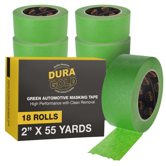 Dura-Gold Green Automotive Masking Tape 2 Inch (1.88 Inch x 55 Yards), Case of 18 Rolls - Premium High-Performance, Heat Resistant - Auto Refinish Painting, Car Detailing, Autobody, Painters Tape