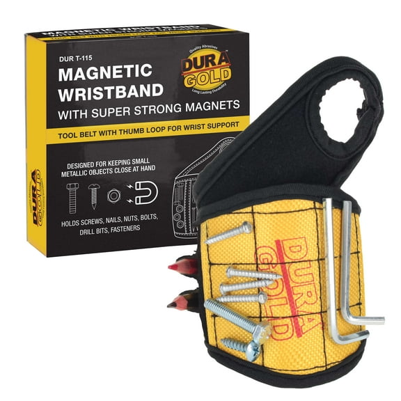Dura-Gold Magnetic Wristband with Super Strong Magnets - Wrist Support Tool Belt that Holds Fasteners, Nails, Screws, Drill Bits - Mechanic, Handyman, Construction Worker, Electrician, Dad Mens Gift