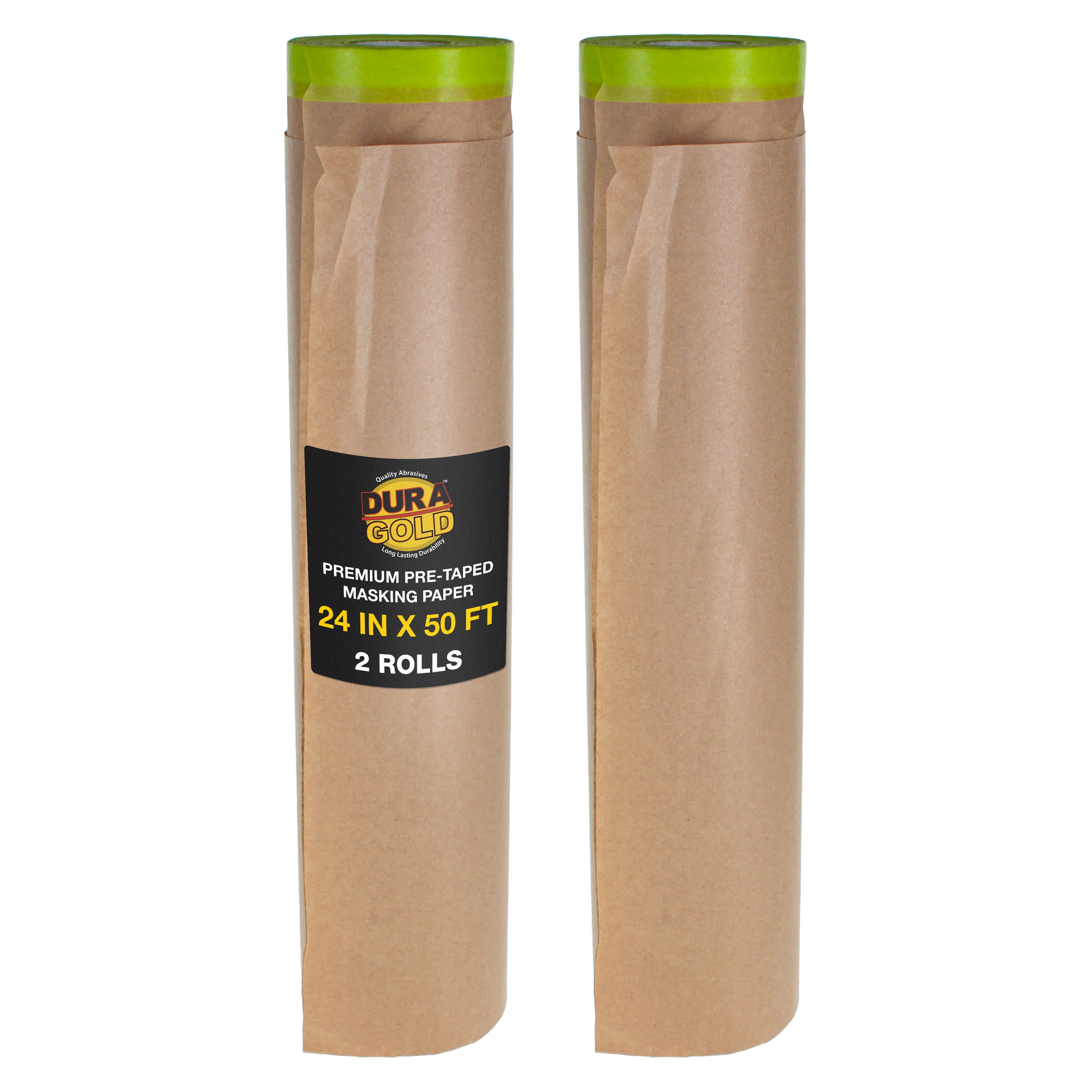 Dura-Gold Pre-Taped Masking Paper for Painting (24" x 50', 2 Rolls) - Tape and Drape Painters Paper, Protective Covering, Overspray Barrier for Home Renovation Projects, Walls Doors, Furniture, Cars