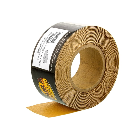 Dura-Gold Premium 100 Grit Gold PSA Longboard Sandpaper 20 Yard Long Continuous Roll, 2-3/4" Wide - Self Adhesive Stickyback Sandpaper for Auto, Woodworking Air File Sanders, Hand Sanding Blocks