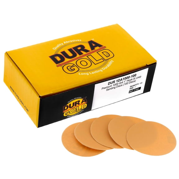 Dura-Gold - Premium - 1000 Grit 1" Gold Hook & Loop Sanding Discs for DA Sanders - Box of 100 Sandpaper Finishing Discs for Auto and Woodworking