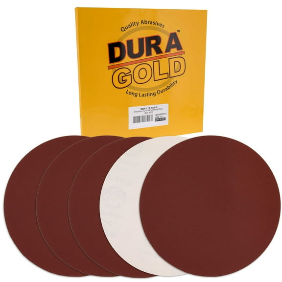 Dura-Gold Premium 12" Sanding Discs - 180 Grit (Box of 5) - Sandpaper Discs with PSA Self Adhesive Stickyback, Fast Cutting Aluminum Oxide Abrasive - Drywall, Floor, Woodworking, Auto, Sander