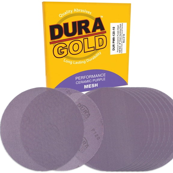 Dura-Gold Premium 120 Grit 9" Purple Ceramic Mesh Sanding Discs, Box of 10 - Dustless Hook & Loop Backing Sandpaper for Drywall Power Sander - Long-Lasting Fast Cut Abrasive, Anti-Clog Sanding Screen