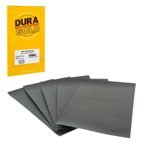 Dura-Gold Premium 1200 Grit Wet or Dry Sandpaper Sheets, 5-1/2" x 9", Box of 25 - Car Color Sanding, Detailing, Polishing Auto, Woodworking Wood Furniture, Metal Finishing Hand Sand Block Sander