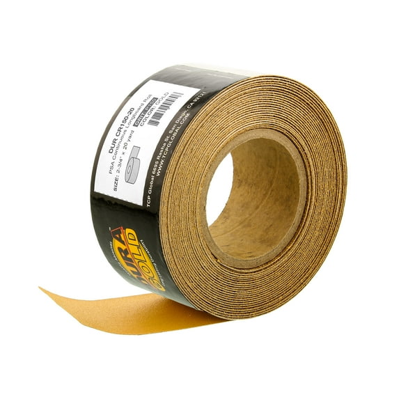 Dura-Gold Premium 150 Grit Gold PSA Longboard Sandpaper 20 Yard Long Continuous Roll, 2-3/4" Wide - Self Adhesive Stickyback Sandpaper for Automotive, Woodworking Air File Sanders, Hand Sanding Blocks