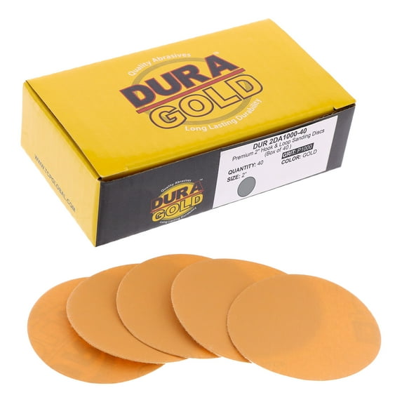 Dura-Gold Premium 2" Gold Hook & Loop Sanding Discs - 1000 Grit (Box of 40) - High-Performance Finishing Cut Abrasive Sandpaper Discs - for DA Sanders, Drill, Sand Auto Paint, Woodworking Wood