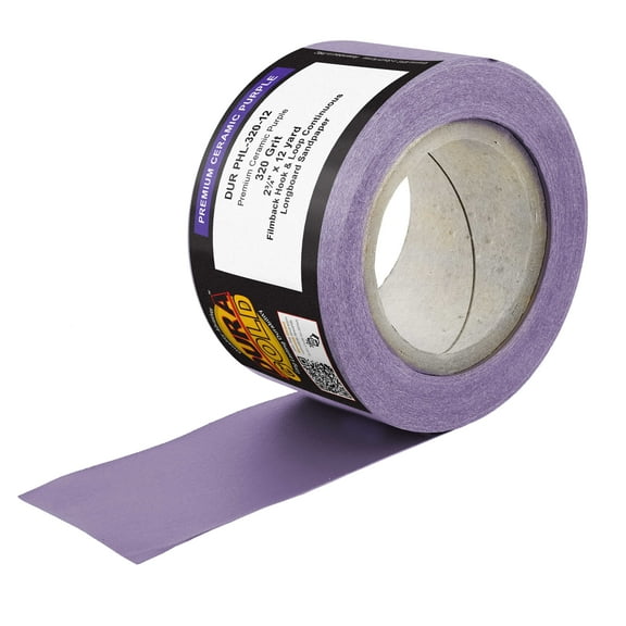 Dura-Gold Premium 320 Grit Purple Film Ceramic Longboard Sandpaper, 2-3/4" Wide Continuous 12 Yard Roll - Hook & Loop Backing for Auto & Woodworking Air File Long Board Sanders