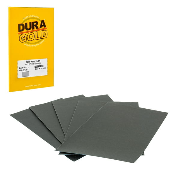 Dura-Gold Premium 500 Grit Wet or Dry Sandpaper Sheets, 5-1/2" x 9", Box of 25 - Car Color Sanding, Detailing, Polishing Auto, Woodworking Wood Furniture, Metal Finishing, Hand Sand Block Sander