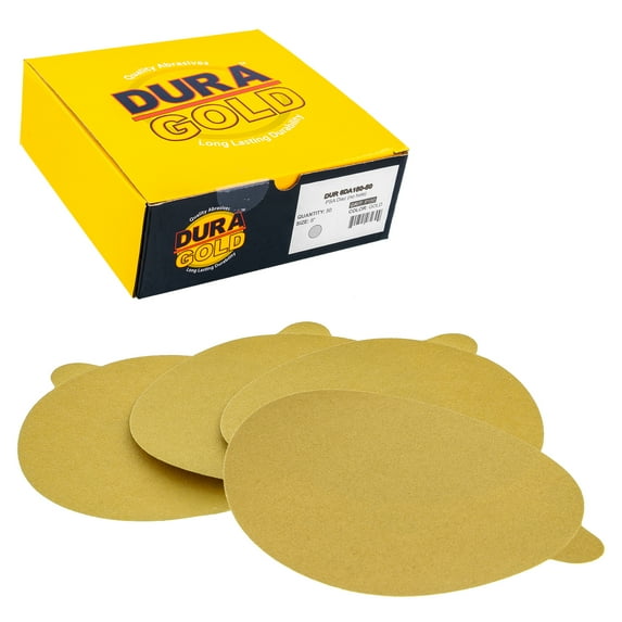 Dura-Gold Premium 6" Gold PSA Sanding Discs - 150 Grit (Box of 50) - Self Adhesive Stickyback Sandpaper for DA Sander, Finishing Medium-Cut Abrasive - Sand Auto Car Paint Woodworking Wood Metal