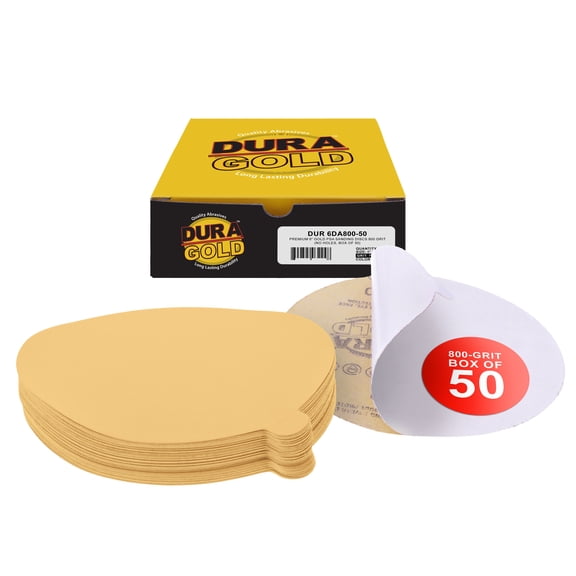 Dura-Gold Premium 6" Gold PSA Sanding Discs - 800 Grit (Box of 50) - Self Adhesive Stickyback Sandpaper for DA Sander, Finishing Fine Cut Abrasive - Sand Auto Car Paint, Woodworking Wood, Metal
