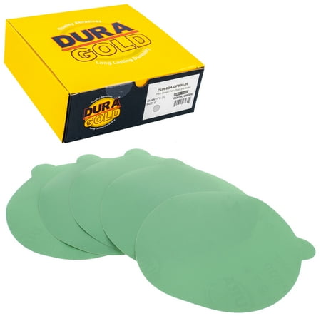 Dura-Gold Premium 6" Green Film PSA Sanding Discs - 500 Grit (Box of 25) - Self Adhesive Stickyback Sandpaper for DA Sander, Finishing Fine Cut Abrasive - Sand Auto Car Paint, Woodworking Wood