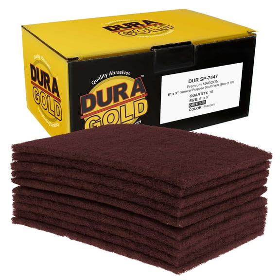 Dura-Gold Premium 6" x 9" Maroon General Purpose Scuff Pads, Box of 10 - Scuffing, Scouring, Sanding, Paint Primer Prep Adhesion Scratch - Surface Preparation Auto Car Auto Body Woodworking