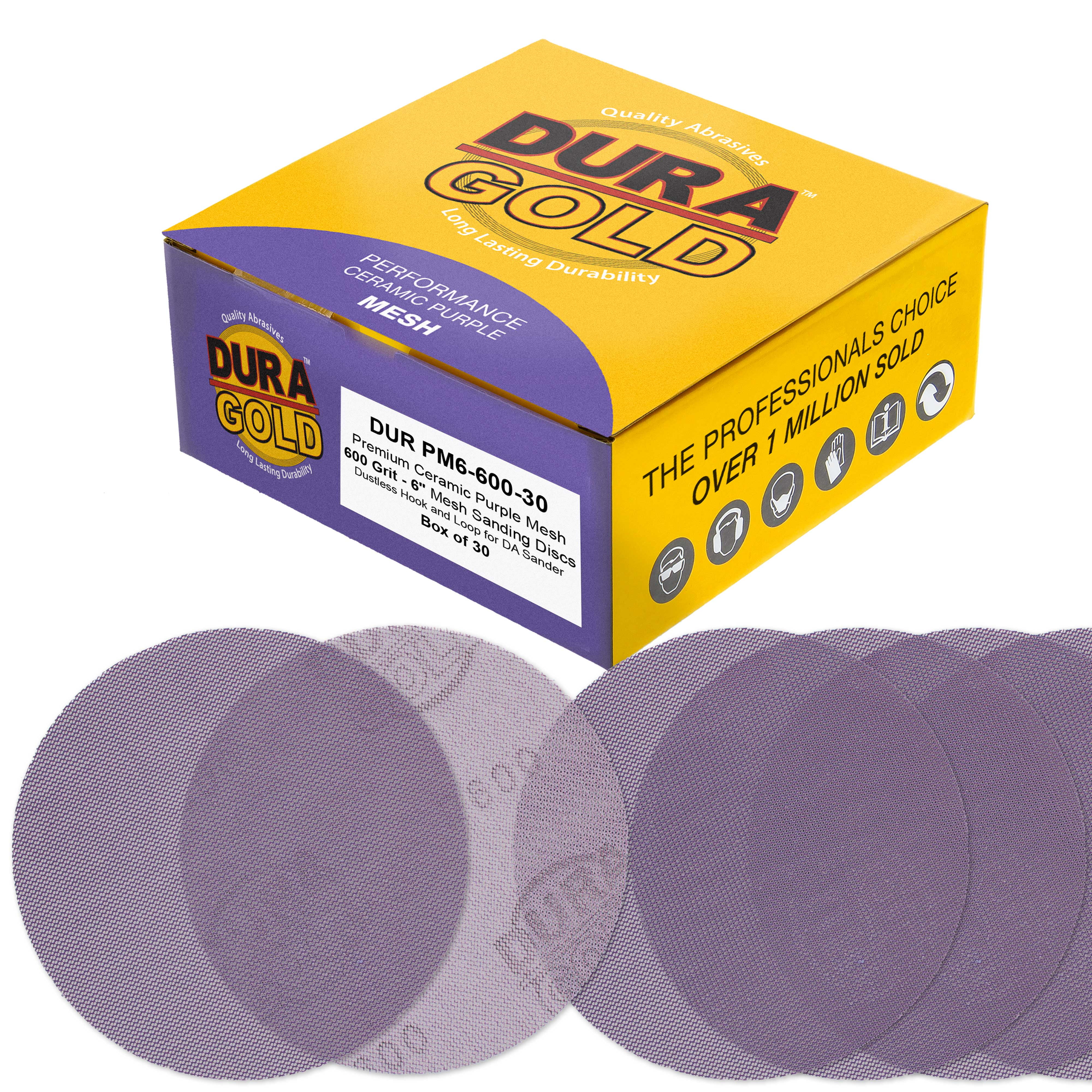 Dura-Gold Premium 600 Grit 6" Purple Ceramic Mesh Sanding Discs, Box of 30 - Dustless Hook & Loop Backing Sandpaper for DA & Random Orbital Sanders - Long-Lasting Fast Cut - Woodworking, Auto Paint
