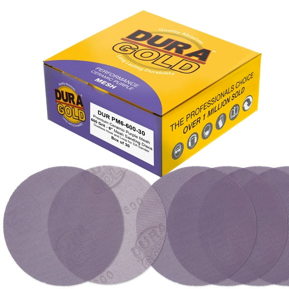 Dura-Gold Premium 600 Grit 6" Purple Ceramic Mesh Sanding Discs, Box of 30 - Dustless Hook & Loop Backing Sandpaper for DA & Random Orbital Sanders - Long-Lasting Fast Cut - Woodworking, Auto Paint