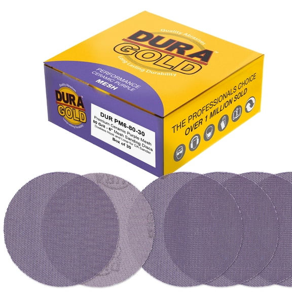Dura-Gold Premium 80 Grit 6" Purple Ceramic Mesh Sanding Discs, Box of 30 - Dustless Hook & Loop Backing Sandpaper for DA & Random Orbital Sanders - Long-Lasting Fast Cut - Woodworking, Auto Paint