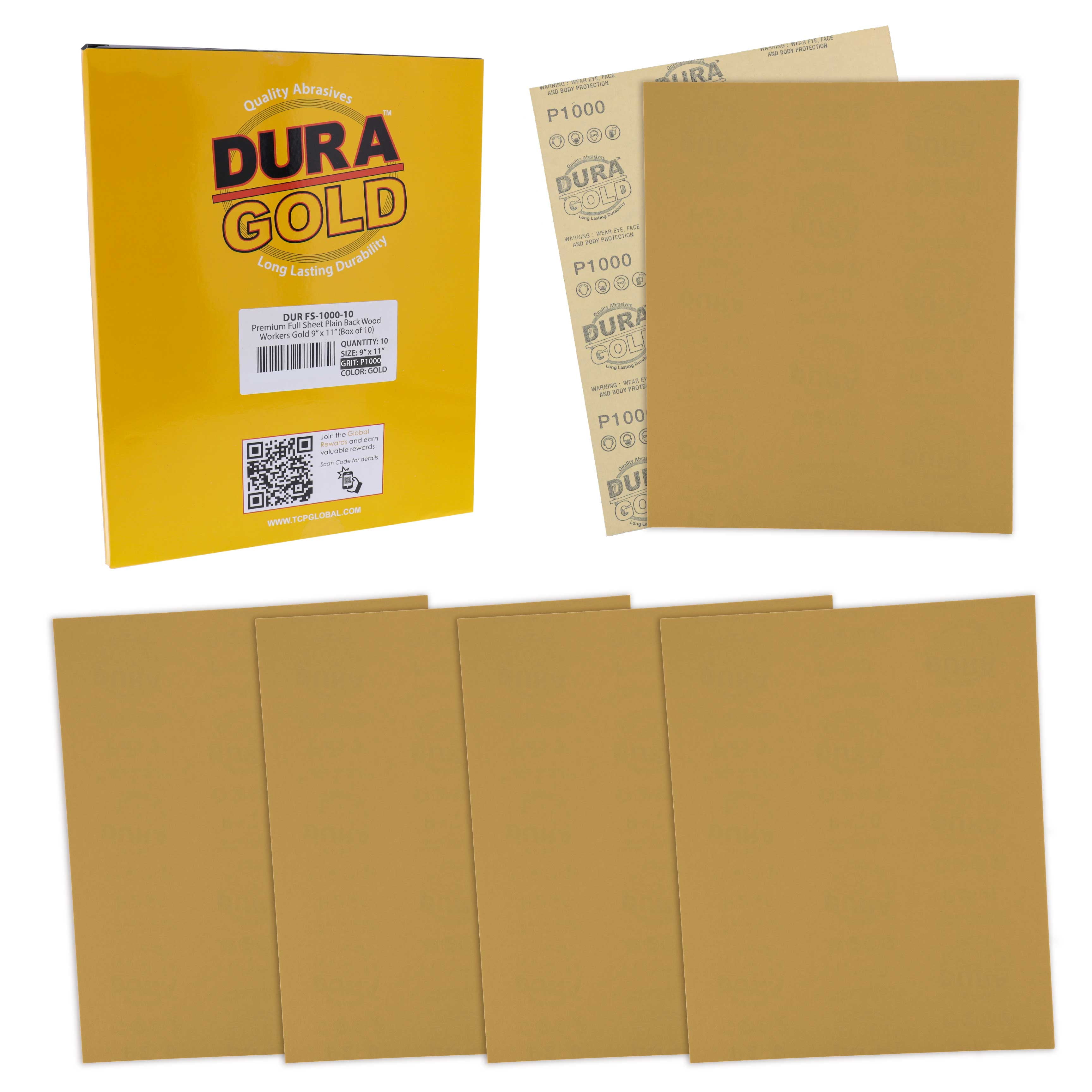 dura-gold-premium-9-x-11-gold-sandpaper-sheets-1000-grit-box-of-10