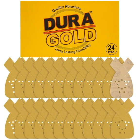 Dura-Gold Mouse Detail Sander Sandpaper Sanding Sheets - 320 Grit (Box of 24) - 12 Hole Pattern Hook & Loop Triangle Shaped Mouse Discs - Fits Black and Decker, Woodworking Wood Crafting, Auto