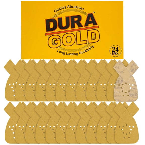 Dura-Gold Premium Mouse Detail Sander Sandpaper Sanding Sheets - 80 Grit (Box of 24) - 12 Hole Pattern Hook & Loop Triangle Shaped Mouse Discs - Fits Black and Decker, Woodworking Wood Crafting, Auto