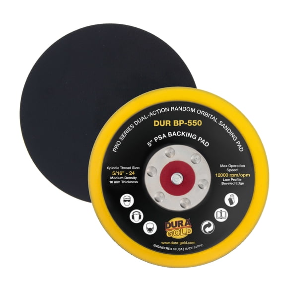 Dura-Gold Pro Series 5" PSA DA Sander Backing Plate Pad - Flexible Low Profile Edge, Dual-Action Random Orbital Sanding Pad, Vinyl Faced For Self-Adhesive Stickyback Sandpaper Discs - Auto