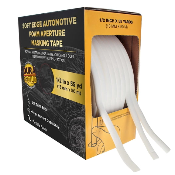 Dura-Gold Soft Edge Foam Masking Tape, 1/2" x 55 Yards (13mm x 50m), White, Automotive Aperture Sealing Tape, Mask Car and Truck Door Jams, Hood & Deck Lid Openings - Paint Overspray Protection