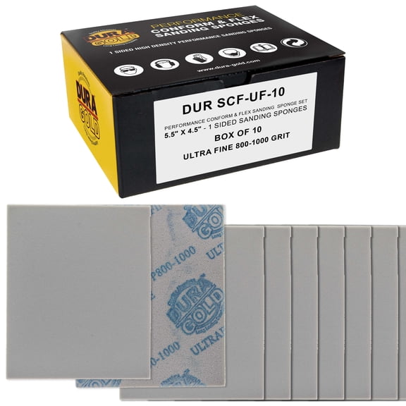 Dura-Gold Ultrafine Cut Sanding Sponges, Box of 10 - 5.5" x 4.5" (800 to 1000 Grit) Performance Conform & Flex Wet or Dry Flexible Softback Sandpaper Sponges, Hand Block, Wood Drywall Auto Paint