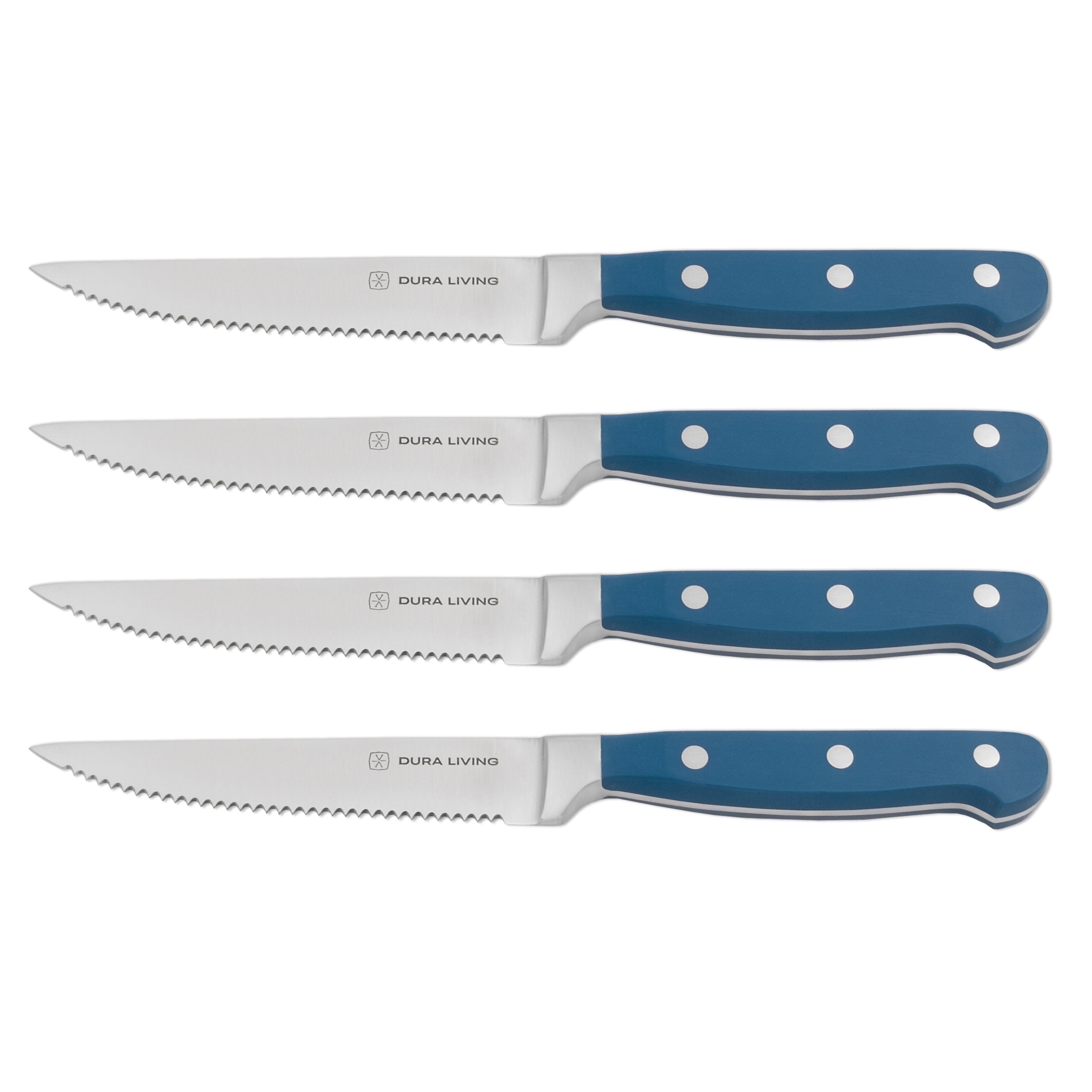 Dura Living 4 Piece Forged High Carbon Stainless Steel Steak Knife Set, Royal Blue