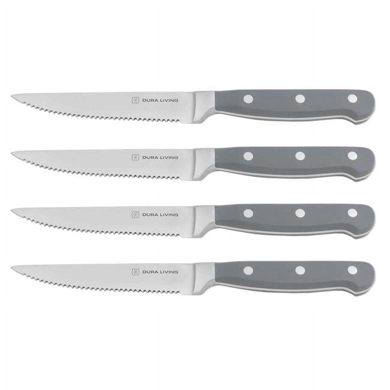 Dura Living 4-Piece Forged High Carbon Stainless Steel Steak Knife Set - Serrated Blades, Ergonomic Handles