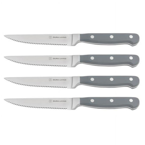 Dura Living 4-Piece Forged High Carbon Stainless Steel Steak Knife Set - Serrated Blades, Ergonomic Handles