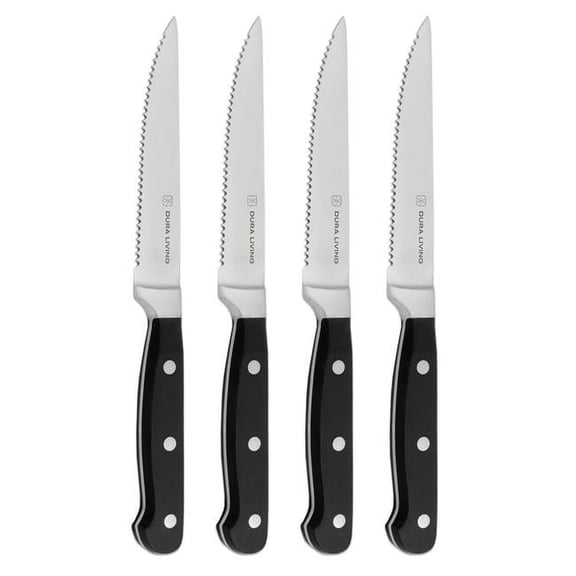 Dura Living 4-Piece Forged High Carbon Stainless Steel Steak Knife Set - Serrated Blades, Ergonomic Handles