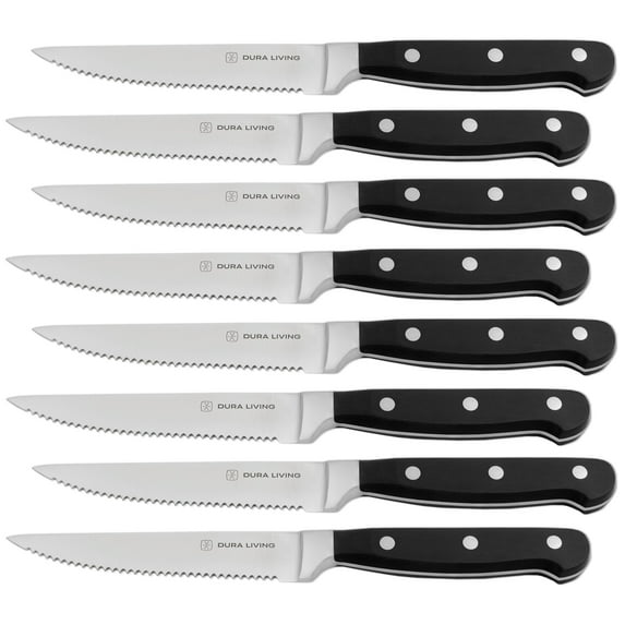 Dura Living 8 Piece Forged High Carbon Stainless Steel Steak Knife Set, Black
