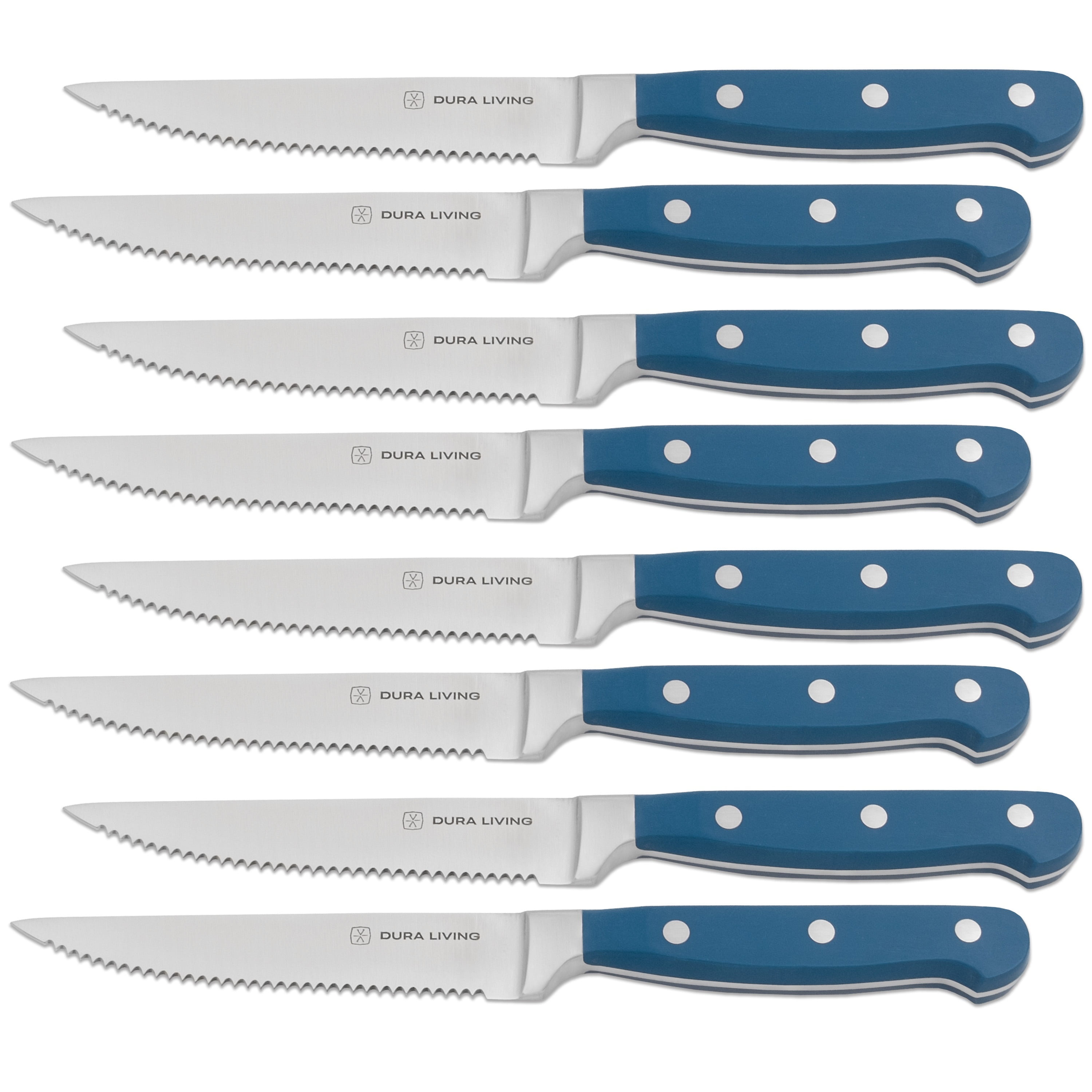 Dura Living 8 Piece Forged High Carbon Stainless Steel Steak Knife Set, Royal Blue