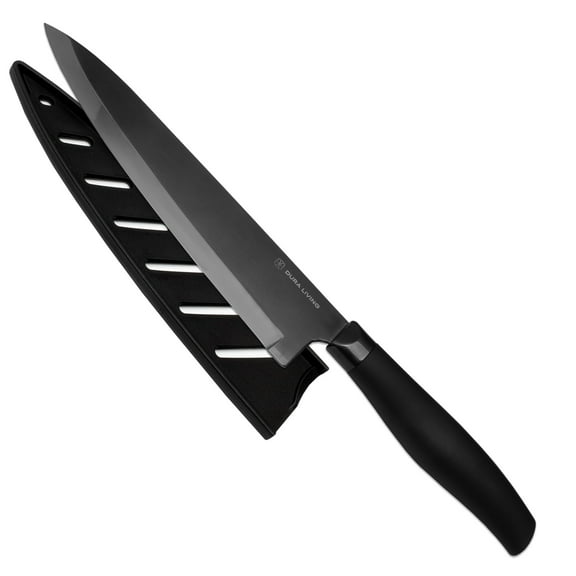Dura Living Chef Knife - 8 inch Titanium plated blades with soft grip comfort Handle. Blade guard included