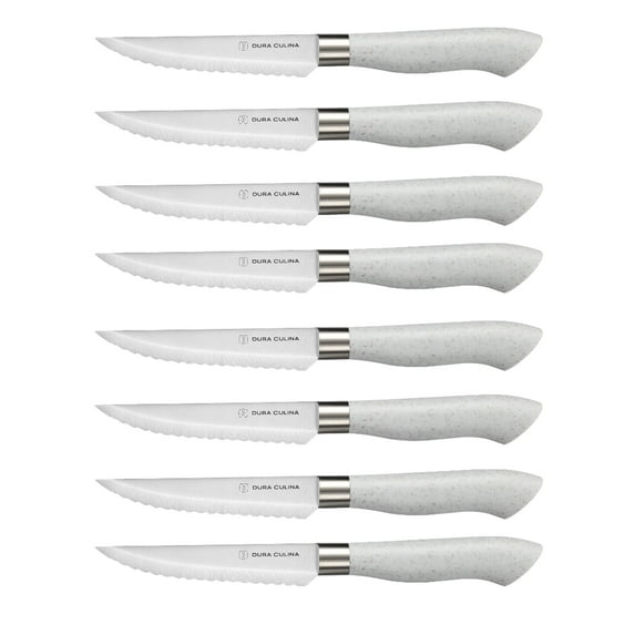 Dura Living EcoCut 8-Piece Steak Knife Set - High Carbon Micro Serrated Stainless Steel Blades, Sustainable Ergonomic Handles, Eco-Friendly