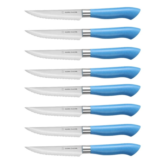 Dura Living EcoCut 8-Piece Steak Knife Set - High Carbon Micro Serrated Stainless Steel Blades, Sustainable Ergonomic Handles, Eco-Friendly