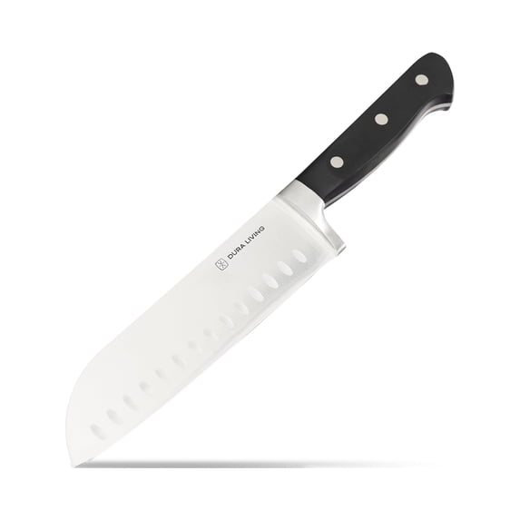 Dura Living Forged 7 Inch Santoku Knife - Razor Sharp Kitchen Cutting Chopping Knife, Professional High Carbon Stainless Steel Cooking Knife for Meat, Vegetables, and Fruits, Black