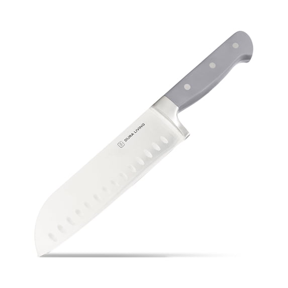 Dura Living Forged 7 Inch Santoku Knife - Razor Sharp Kitchen Cutting Chopping Knife, Professional High Carbon Stainless Steel Cooking Knife for Meat, Vegetables, and Fruits, Grey