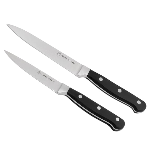 Dura Living Forged High Carbon Stainless Steel Kitchen Knives, 2 Piece Set, Black