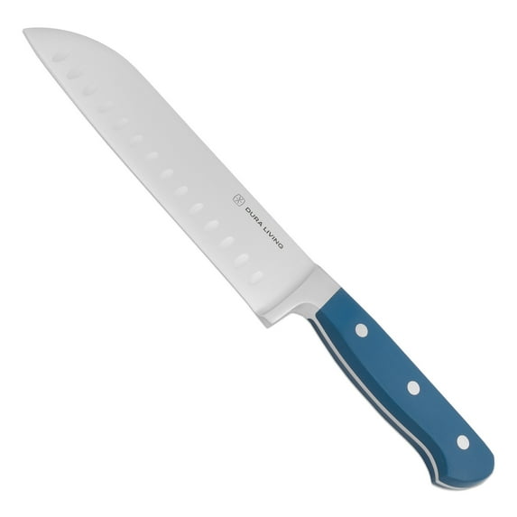 Dura Living Santoku Knife - 7 Inch Professional Kitchen Knife - Classic Forged - High Carbon Stainless Steel, Royal Blue