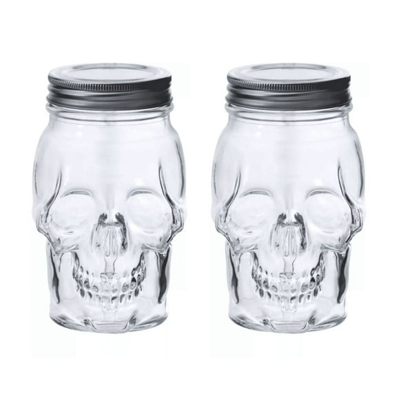 Dura Living Skull Mason Jar Mug with Lid, 4-Piece Set (2 Skull Mason Jars & 2 Lids) 16oz