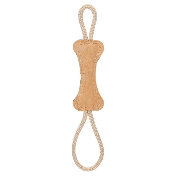 SPOT Dura-Fused Leather Bone Tug Dog Toy, Durable Jute Chew Toy with Double Rope Handles & Squeaker, for Moderate Chewers, 18in