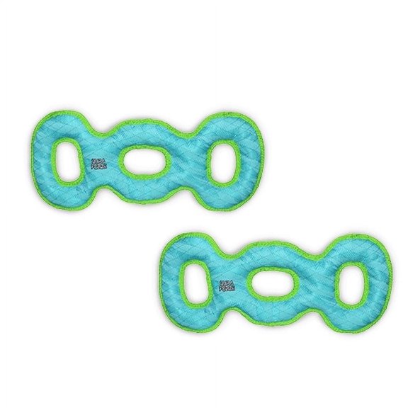 DuraForce 3WayTug Tiger Blue-Green, 2-Pack, Durable Woven Mesh Fiber Squeaky Dog Toy
