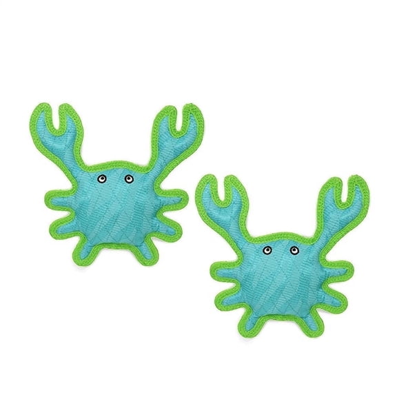 DuraForce Crab Tiger Blue-Green, 2-Pack, Durable Woven Mesh Fiber Squeaky Dog Toy