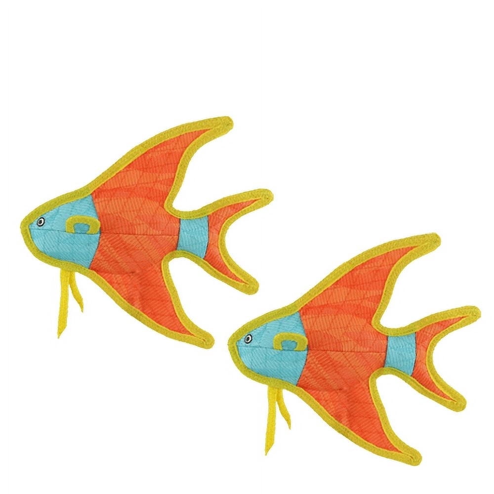 DuraForce Durable Woven Fiber Angel Fish Orange, Dog Toy with Squeaker 2 Pack